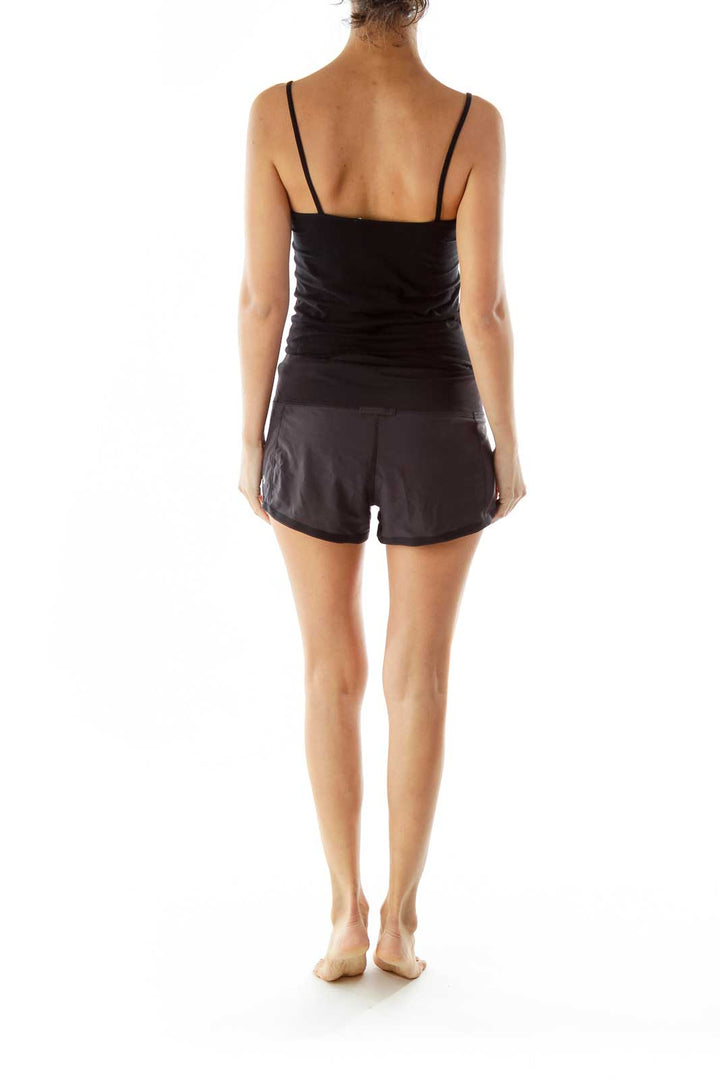 Black Elastic Waist Sports Shorts