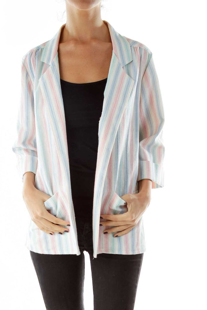 White Pink Blue Striped Jacket