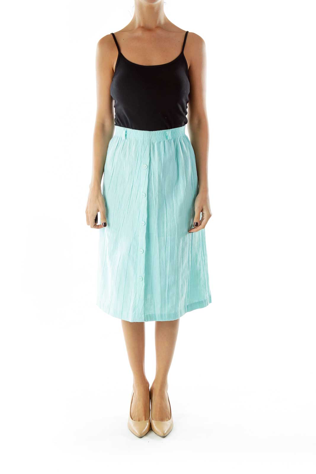 Blue Flared Knee Length Skirt