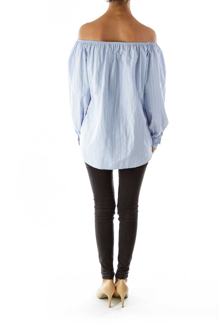 Blue Pin-stripe Off-shoulder Shirt