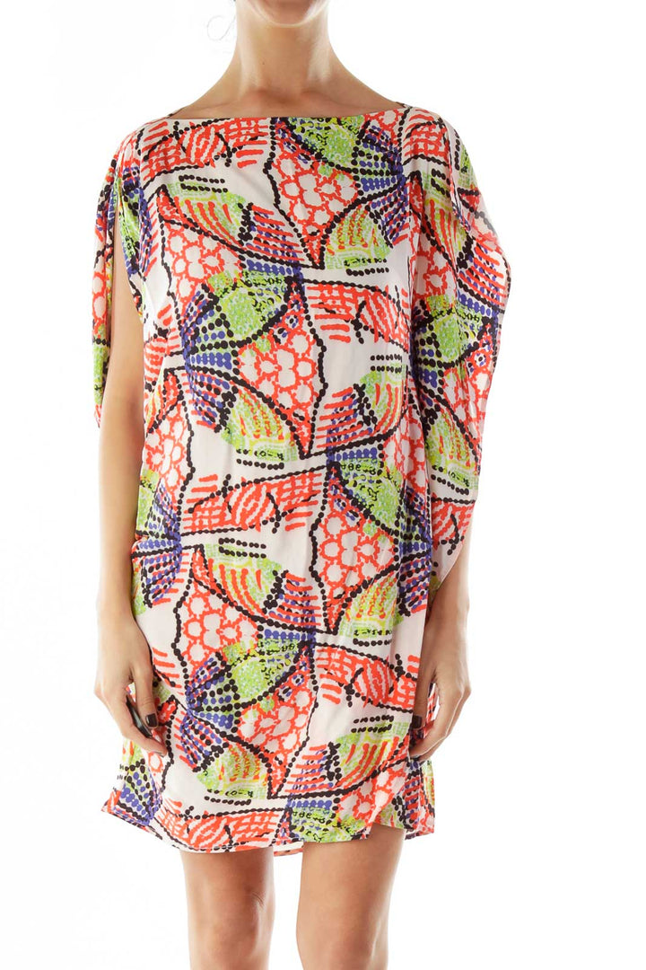 Red Green Blue Printed Shift Dress