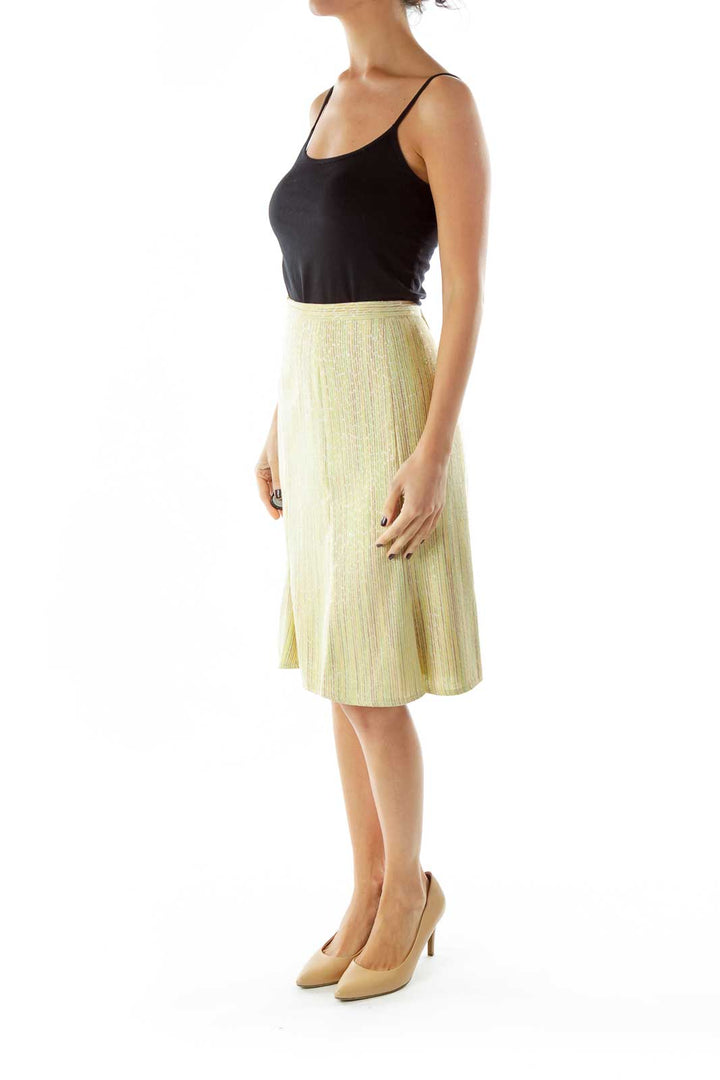 Green Yellow Striped Midi Skirt