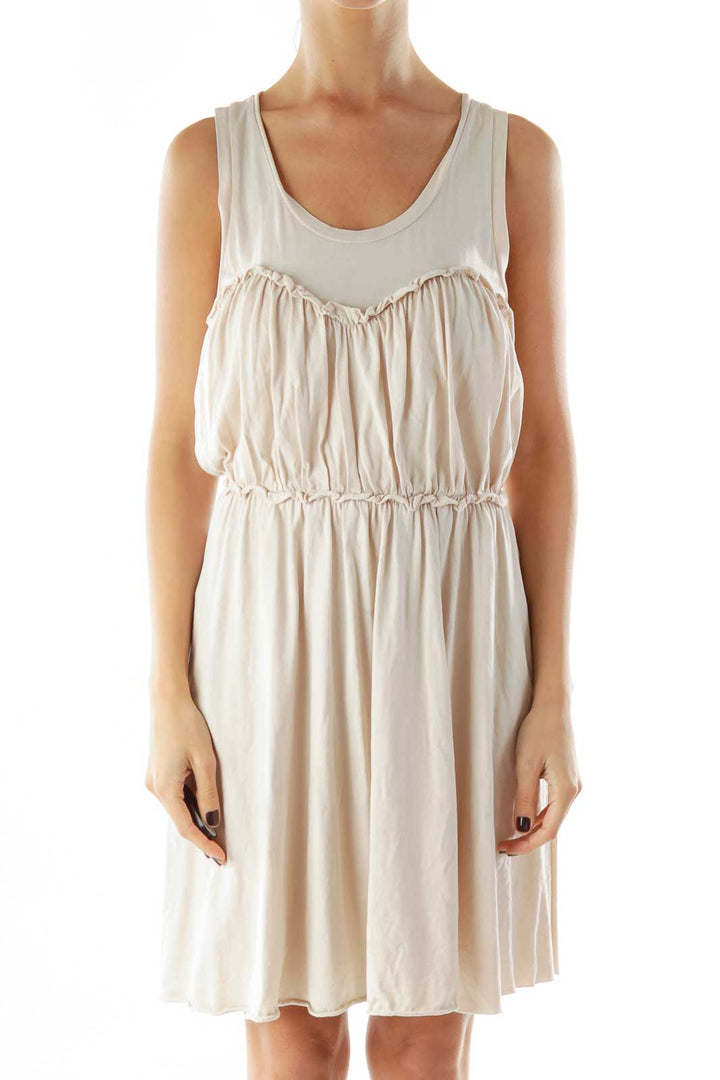 Beige Scrunch Detail Day Dress