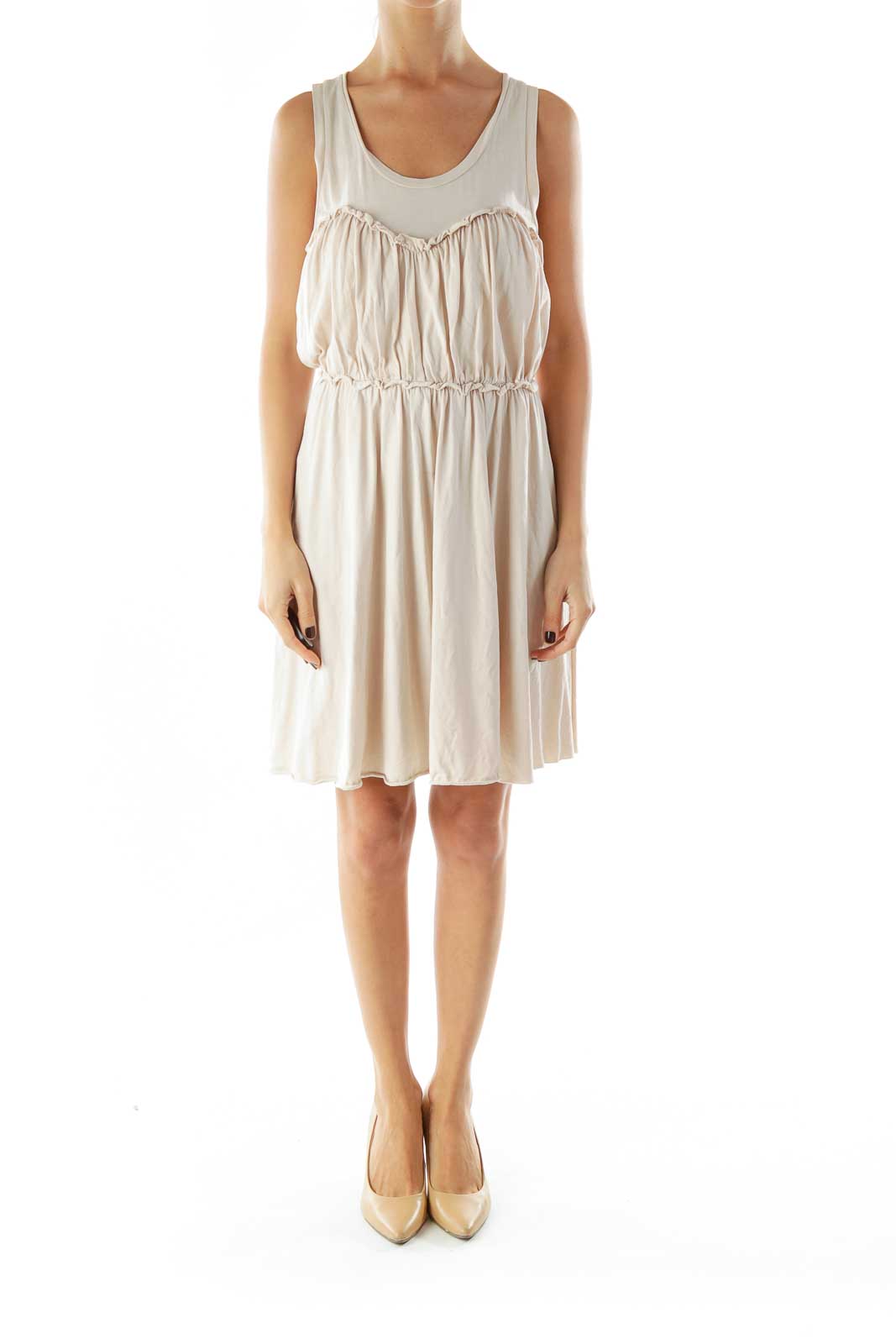 Beige Scrunch Detail Day Dress