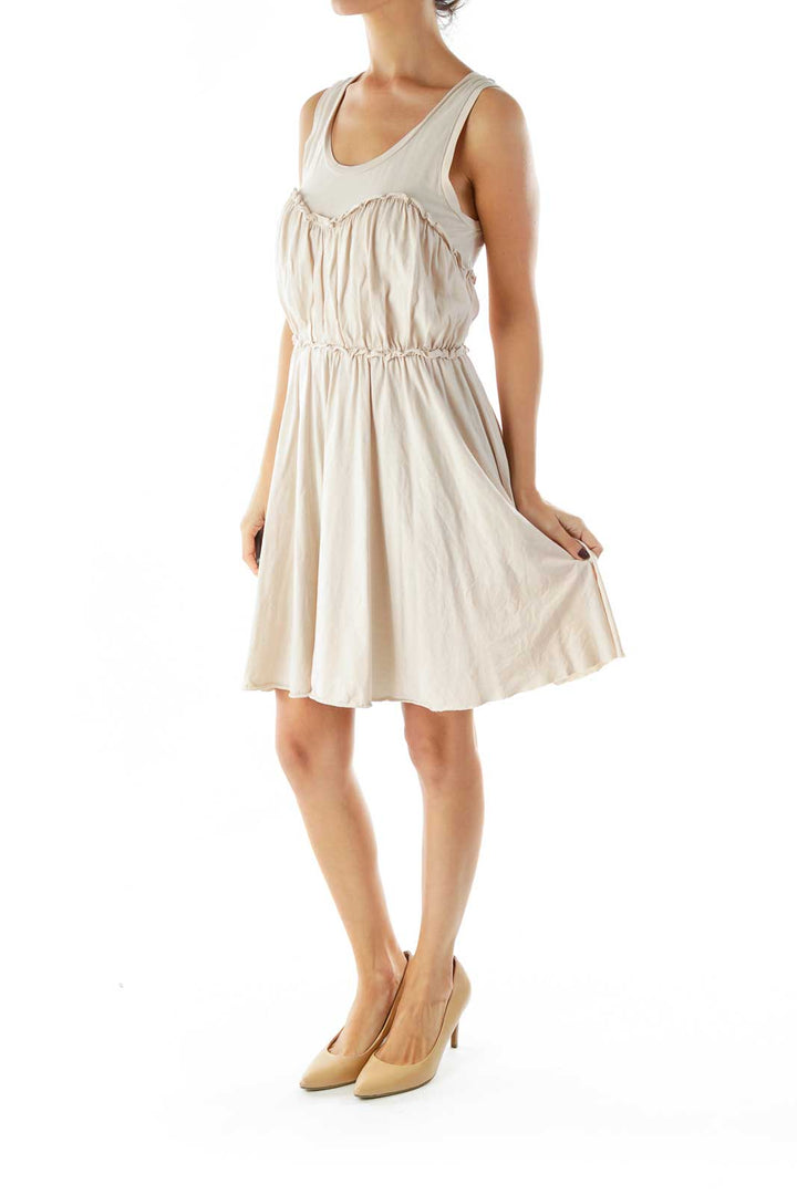 Beige Scrunch Detail Day Dress