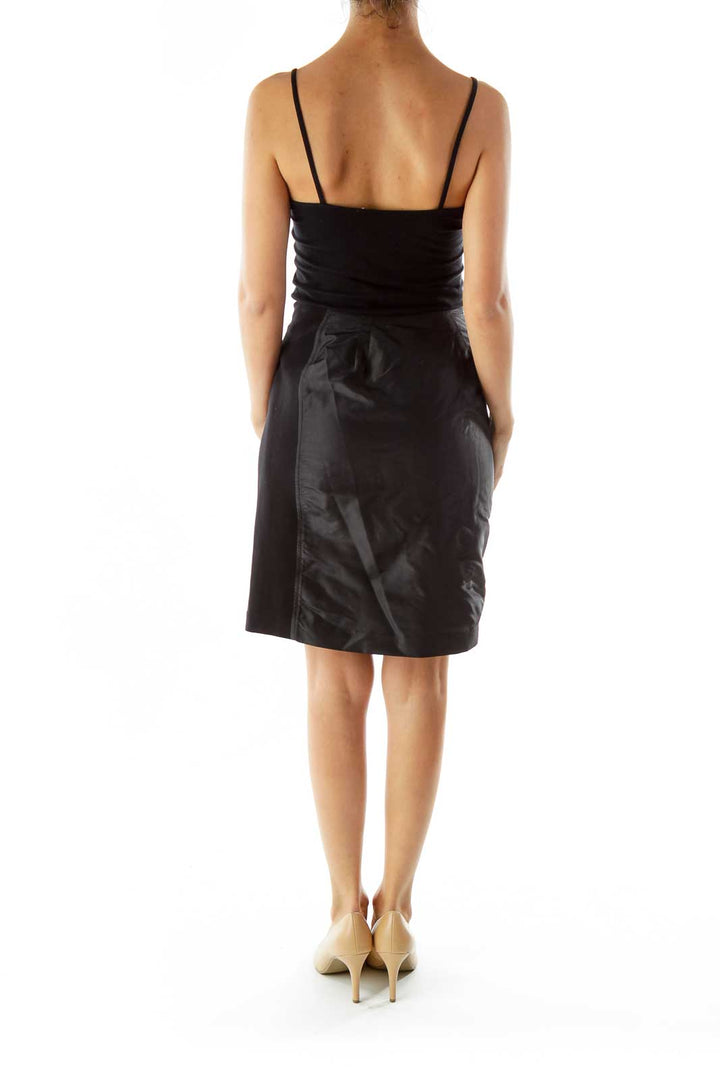 Black Scrunched Zippered SiIlk Skirt