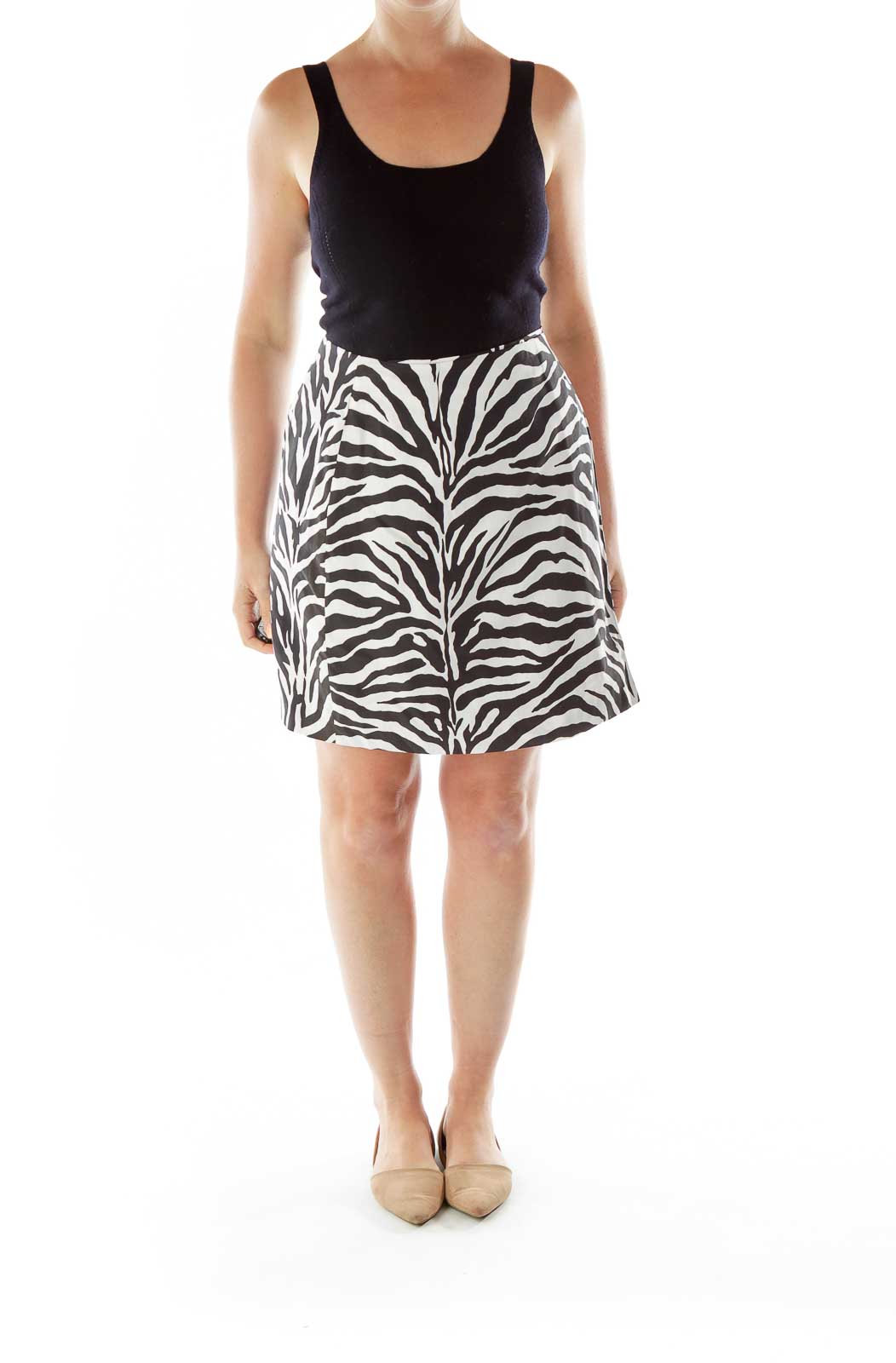 Black White Silk Zebra Wrap Pencil Skirt