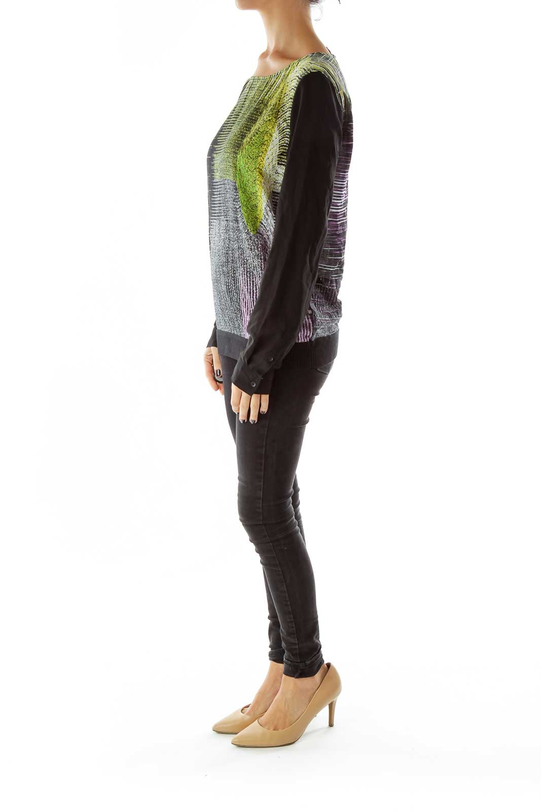 Black Green Purple Print Sheer T-Shirt