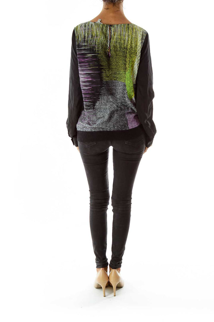 Black Green Purple Print Sheer T-Shirt