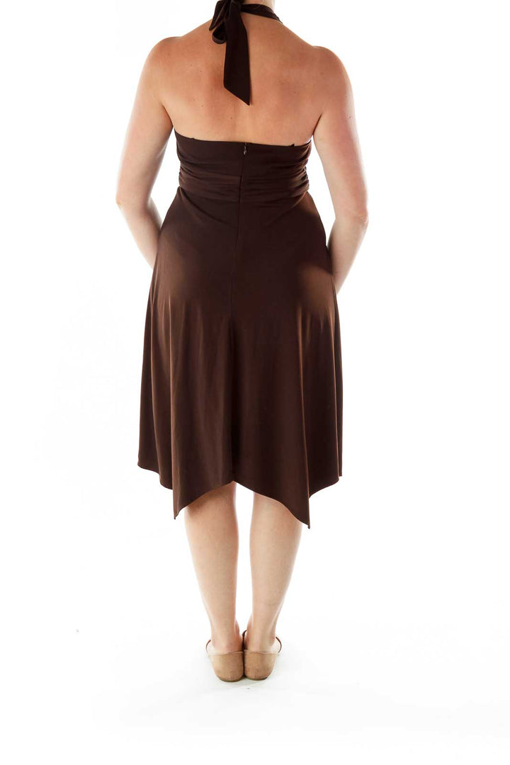 Brown Studded Halter Dress