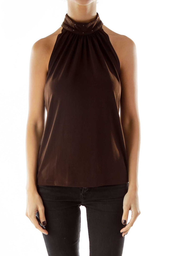 Brown Halter Studded Top