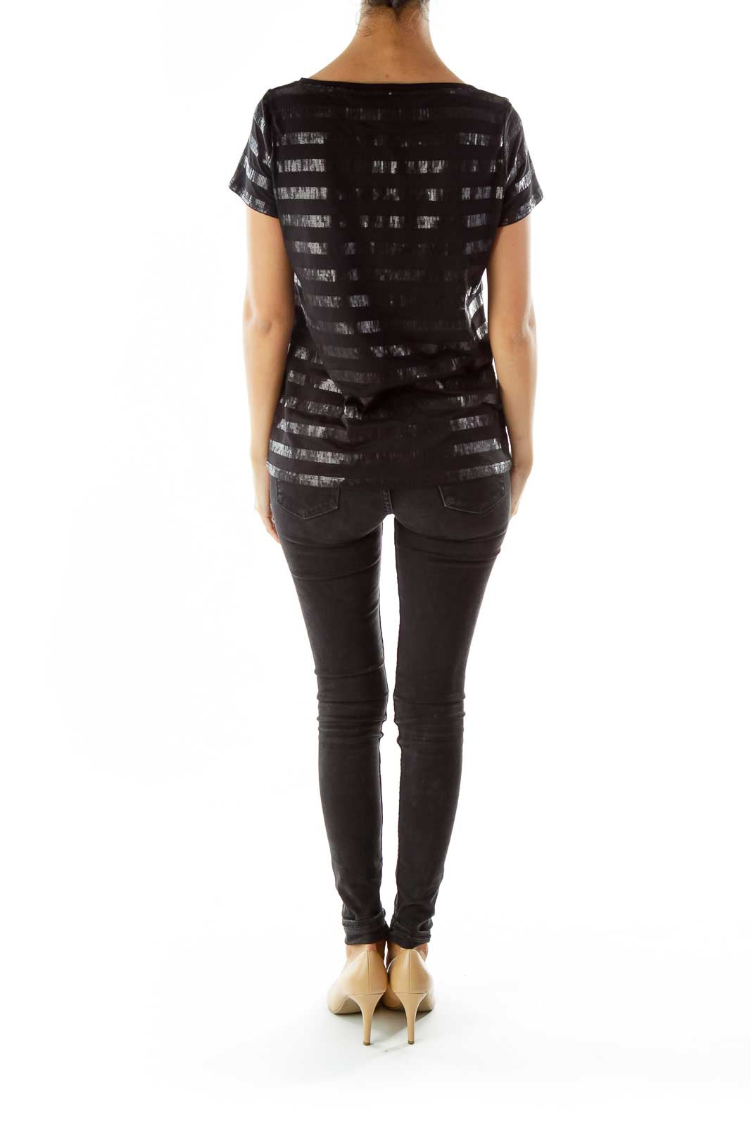 Black Sequined T-Shirt Blouse