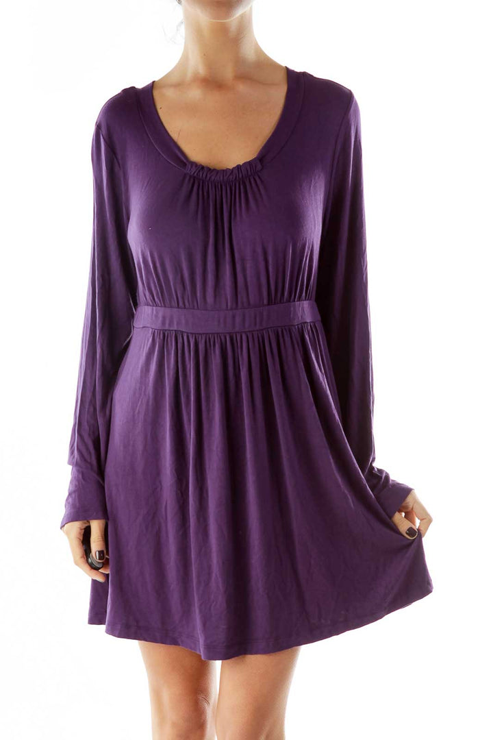 Purple Scrunched Loose Day Dress