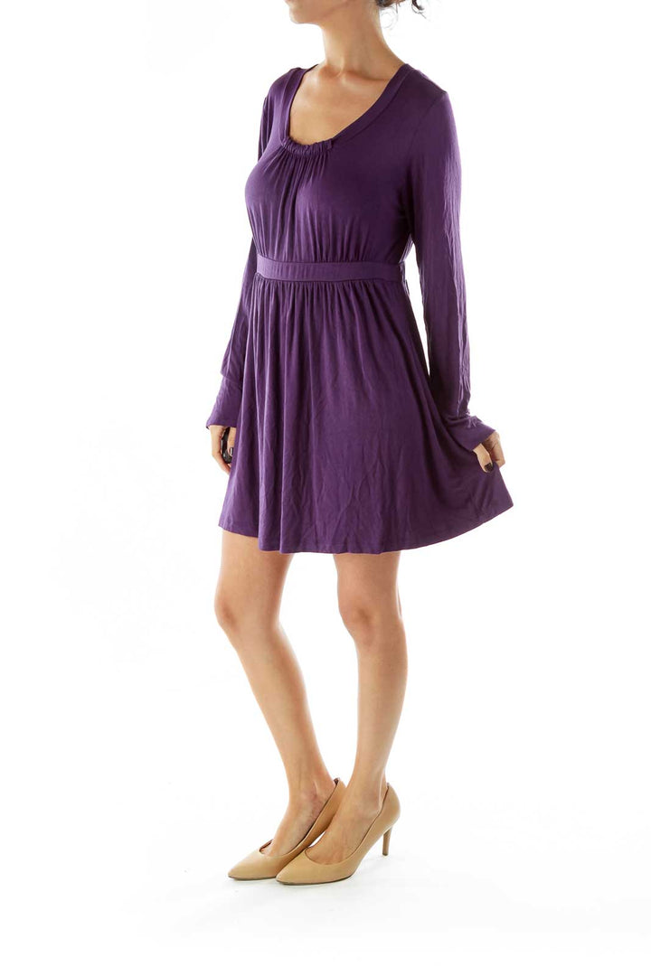 Purple Scrunched Loose Day Dress