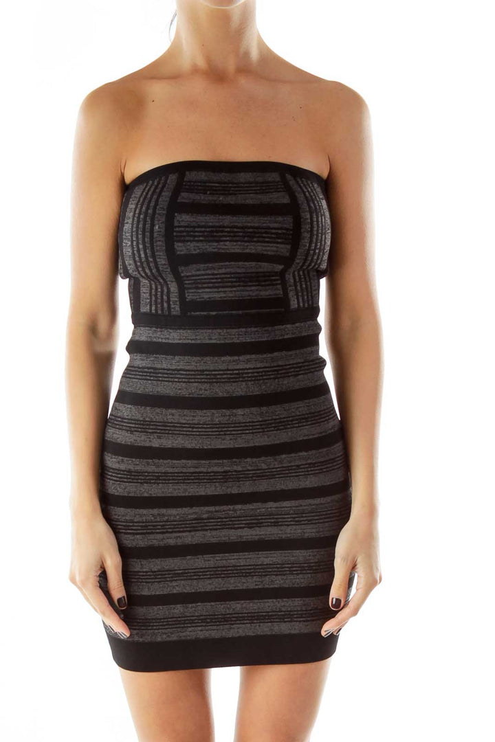 Black Gray Striped Body Con Dress