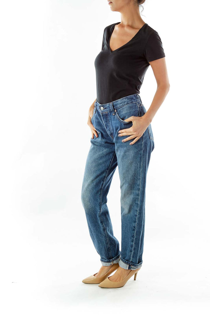 Blue High-Waisted Boyfriend Jeans