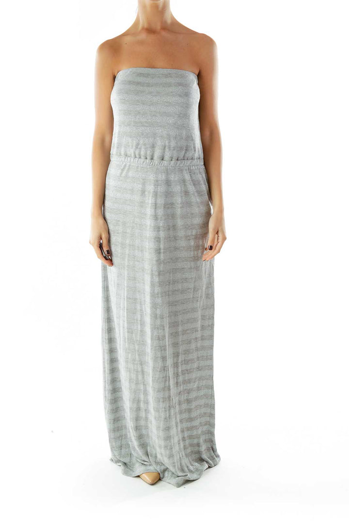 Silver Gray Bustier Sparkle Maxi Dress