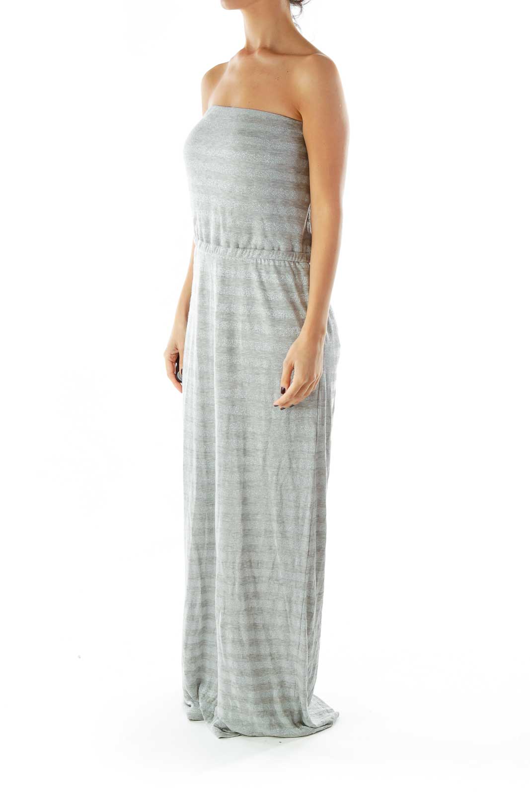 Silver Gray Bustier Sparkle Maxi Dress