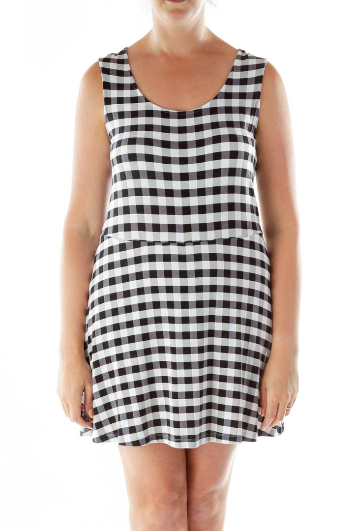 White Black Soft Checkered Dress