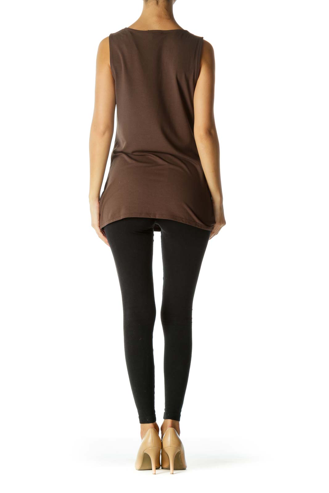 Brown Metallic Jewel Neckline Top