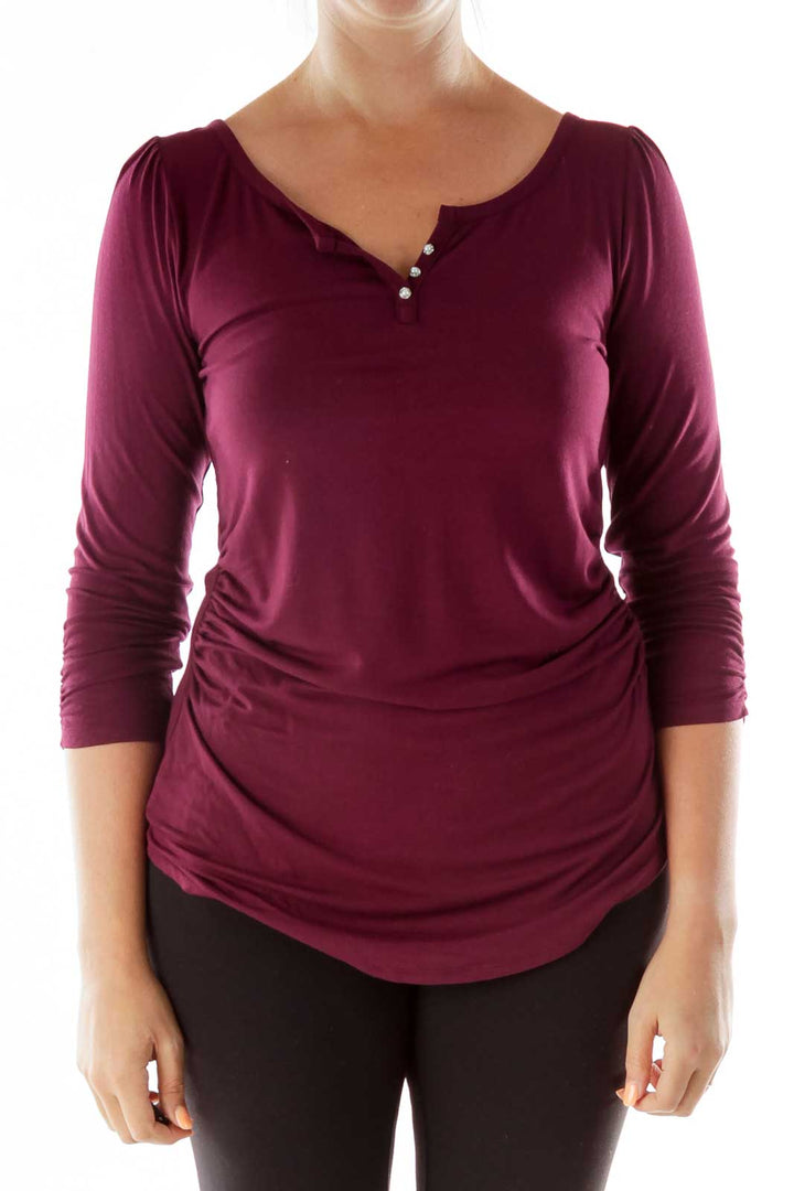 Purple Long-Sleeve T-Shirt w/ Silver Buttons