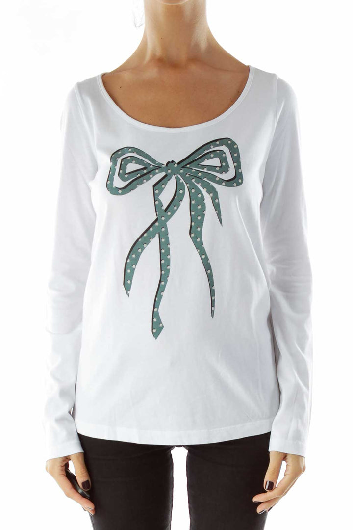 White Bow-Tie Print Shirt