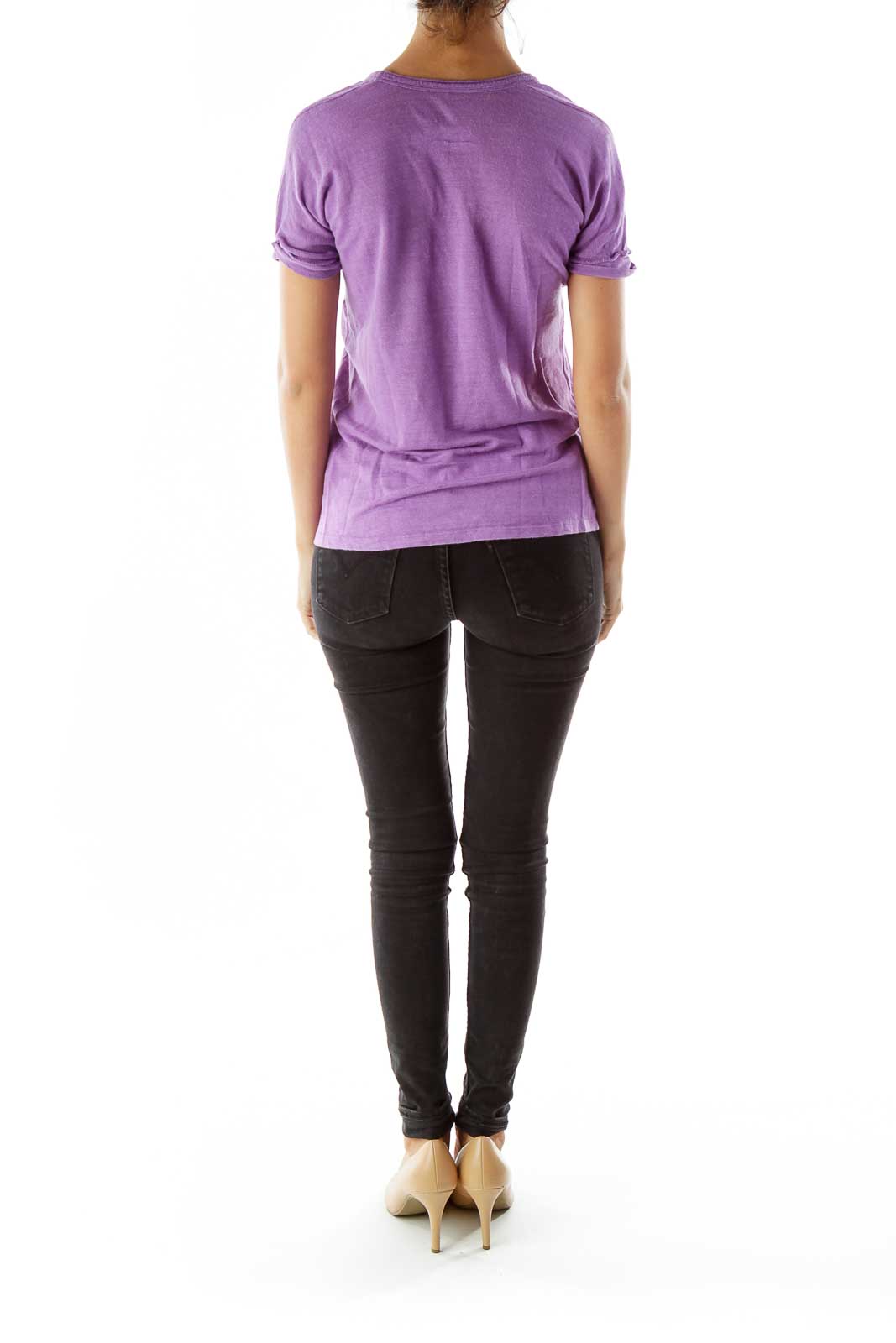 Purple Round Neck Linen T-shirt