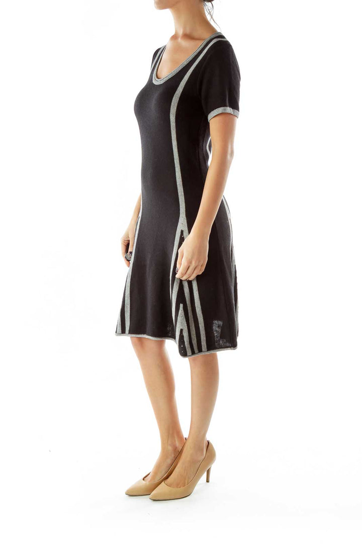 Black Gray Knit Day Dress