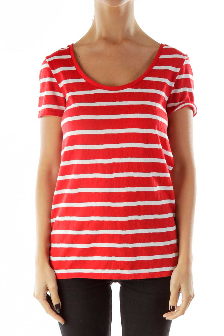 Red Beige Striped T-shirt