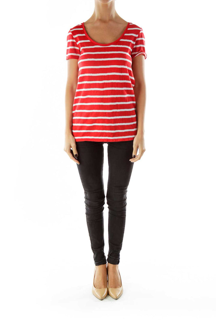 Red Beige Striped T-shirt