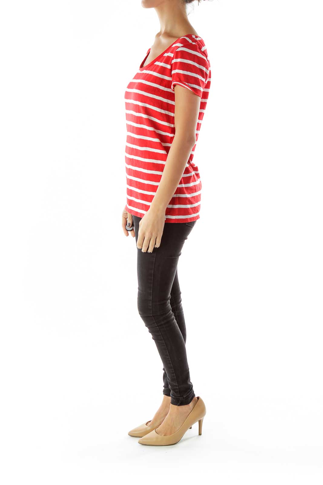 Red Beige Striped T-shirt