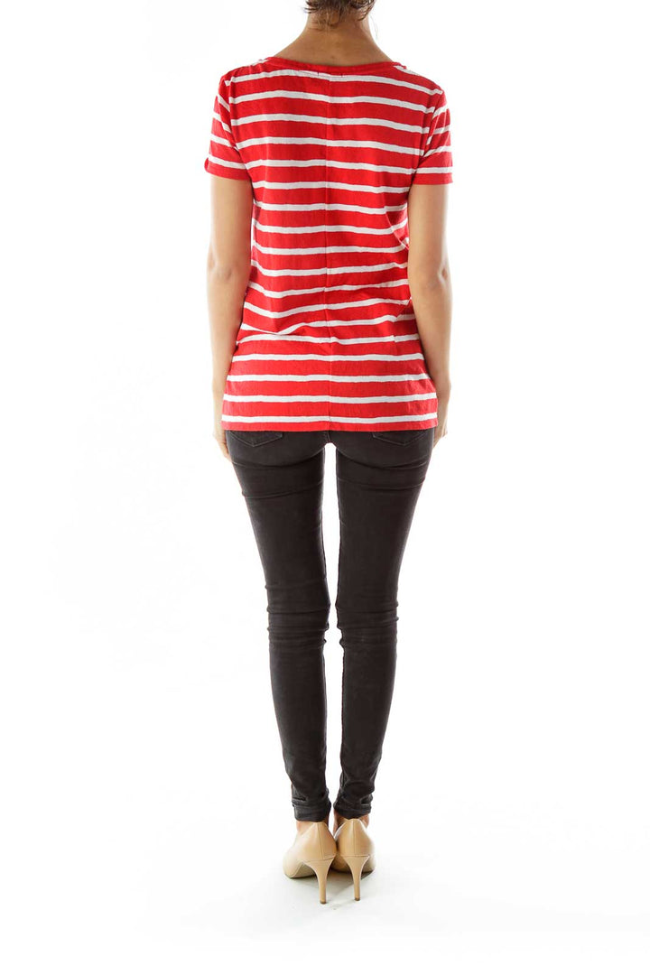 Red Beige Striped T-shirt