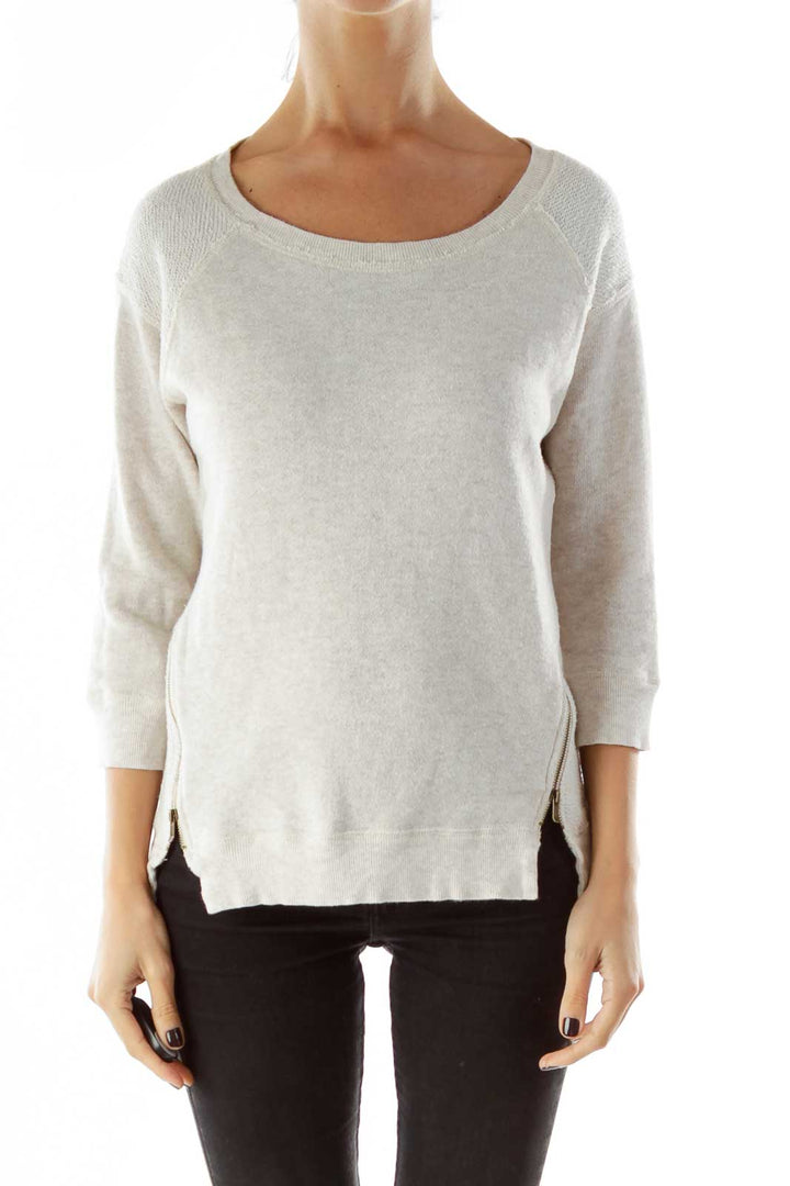 Beige Zippered Sweatshirt