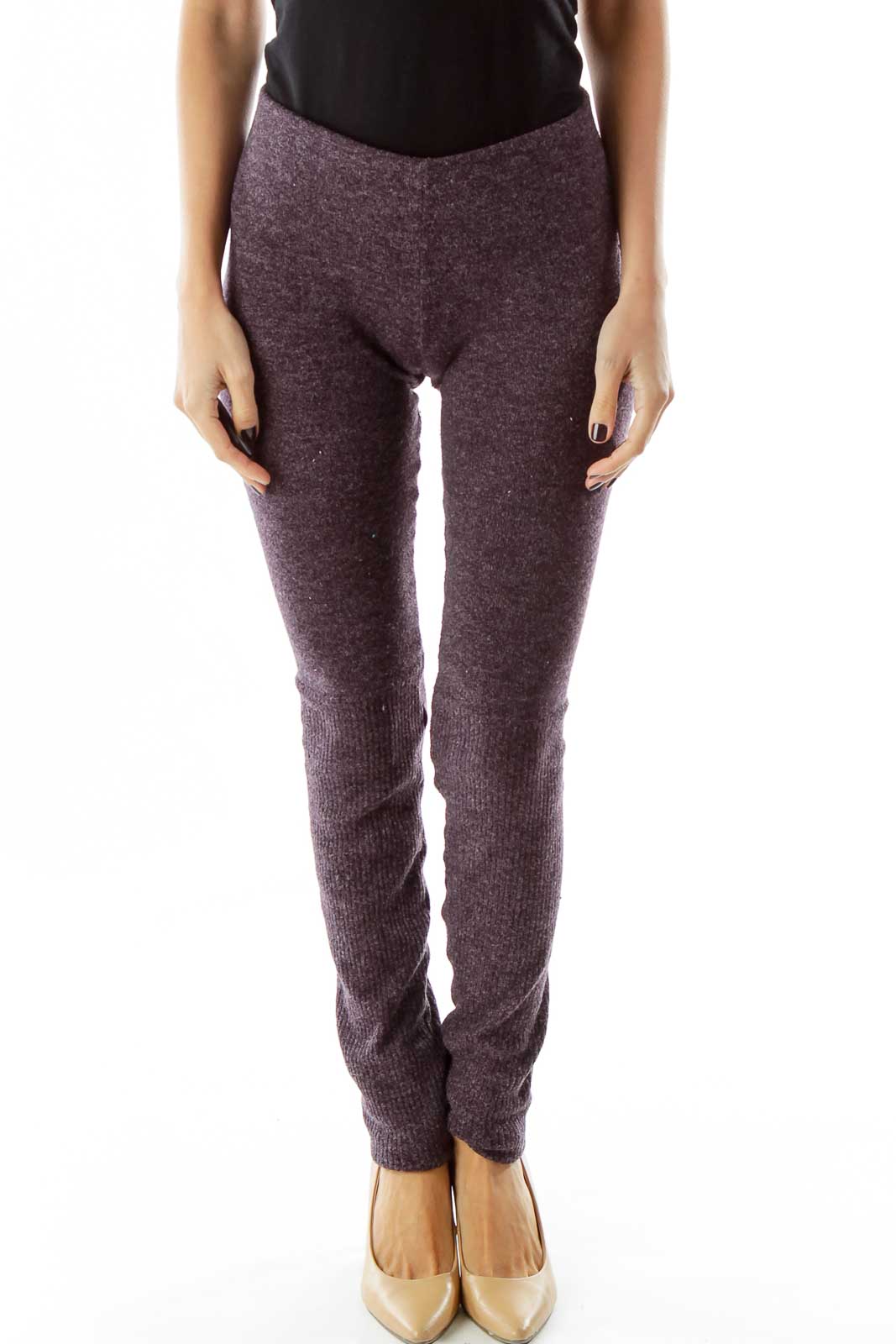 Front view of purple knit leggings from Free People