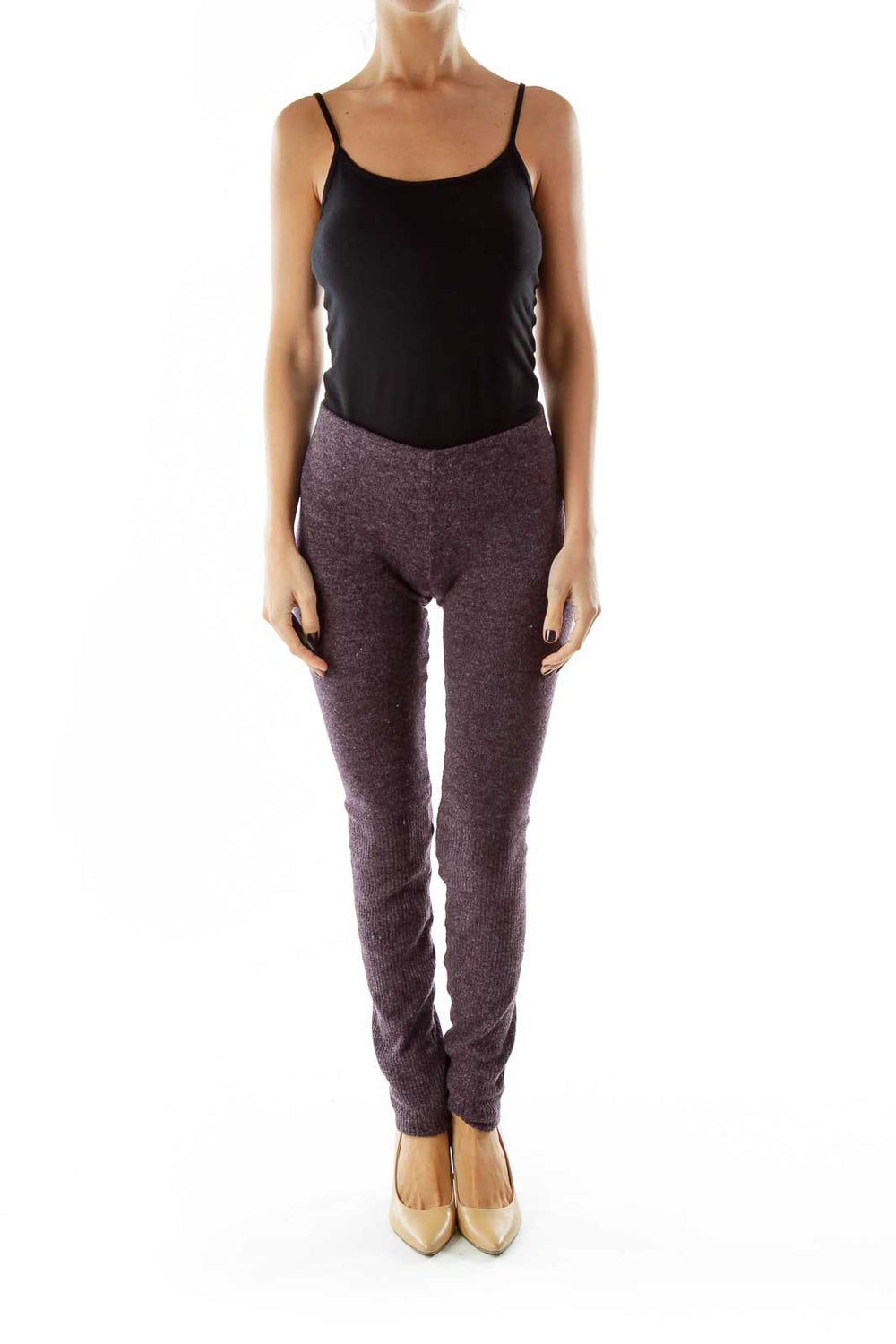 Front view of purple knit leggings from Free People