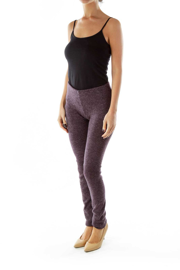 Front view of purple knit leggings from Free People