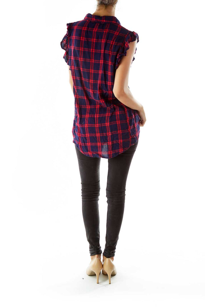 Navy Red Plaid Blouse