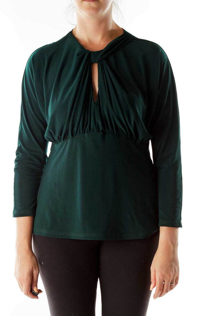 Dark Green Slitted Knot Scrunched Tunic