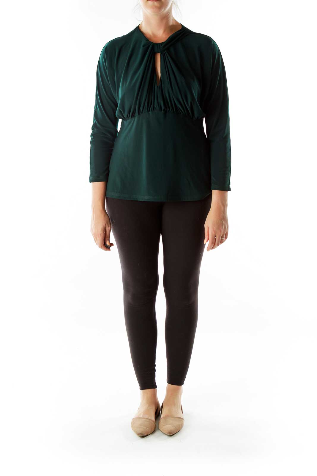 Dark Green Slitted Knot Scrunched Tunic