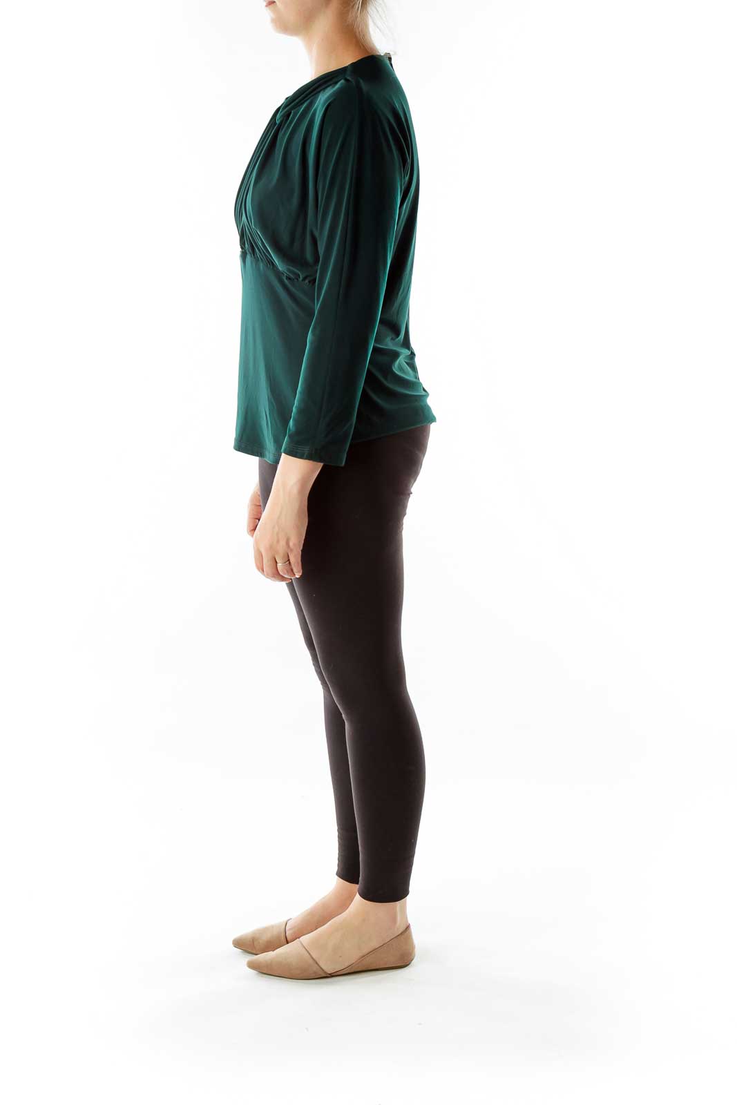 Dark Green Slitted Knot Scrunched Tunic