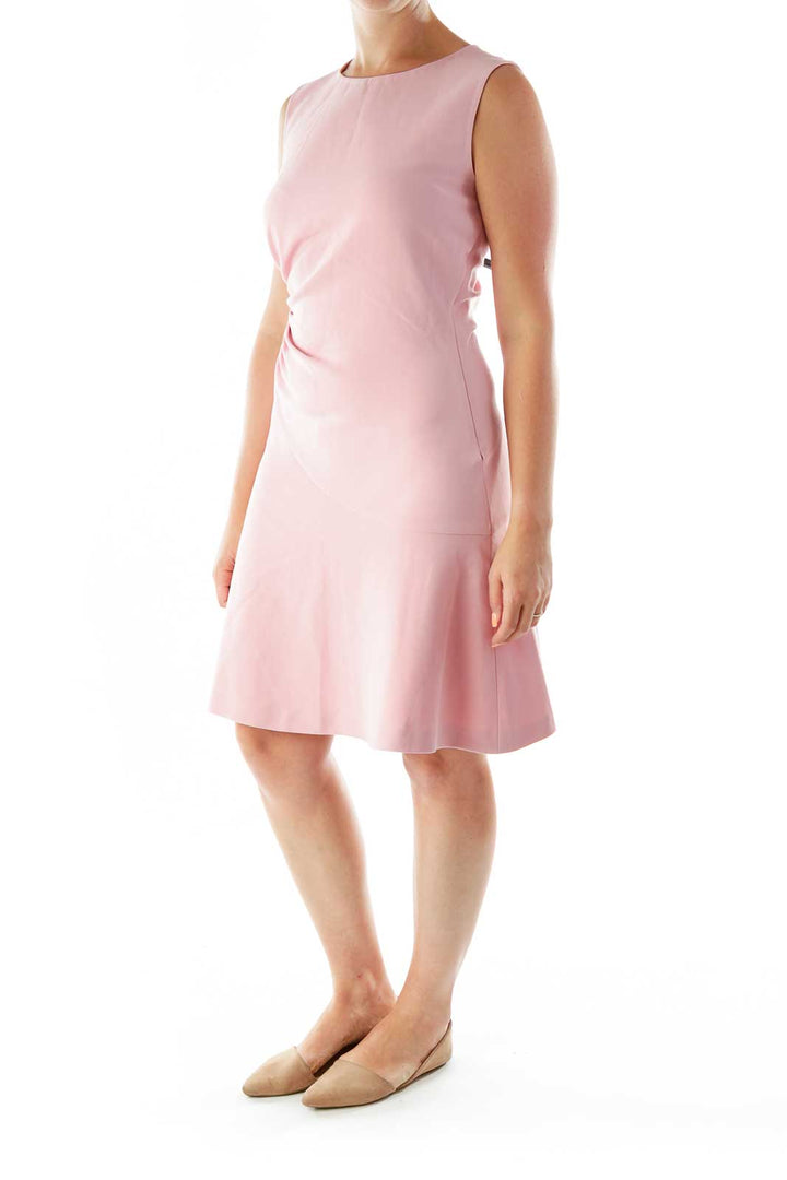 Pink Scrunched RoundNeck Day Dress