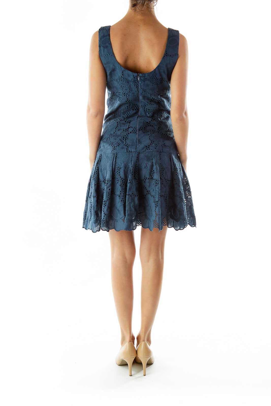 Blue Lace Pleated Straped Dress