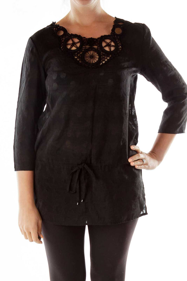 Black Crocheted Drawstring Tunic