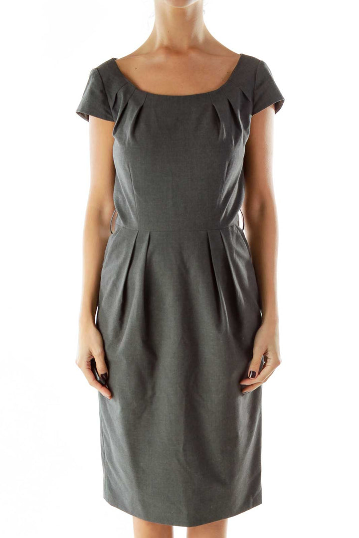 Gray Round Neck Pencil Work Dress