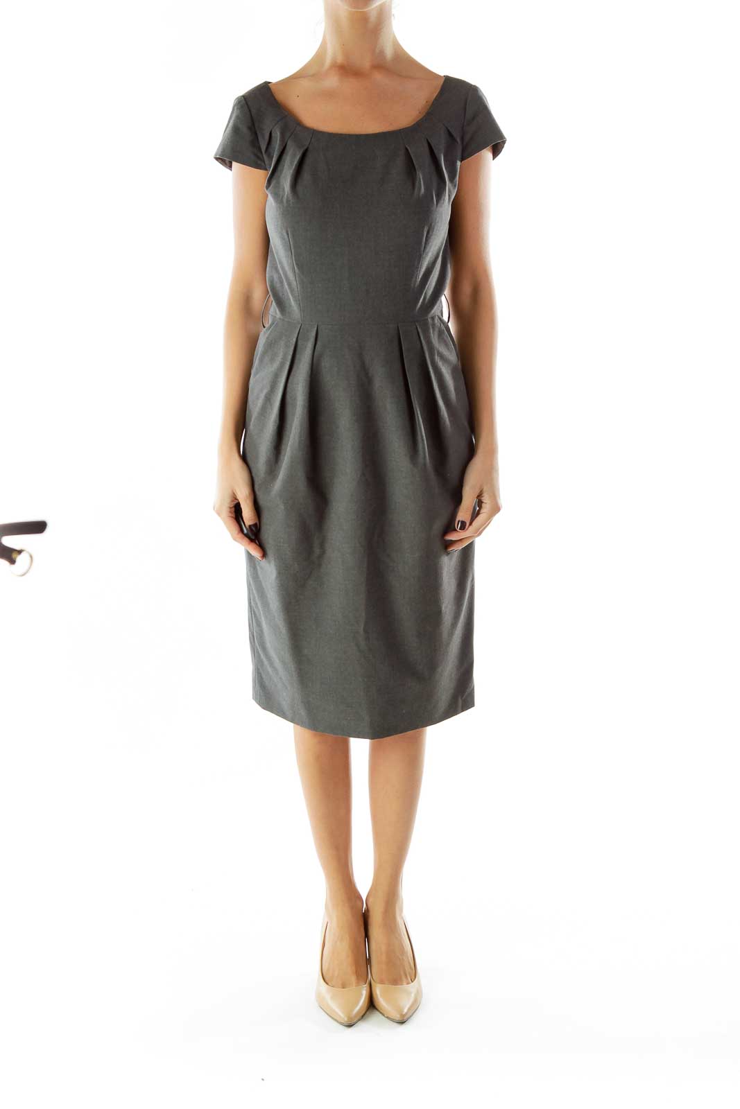 Gray Round Neck Pencil Work Dress