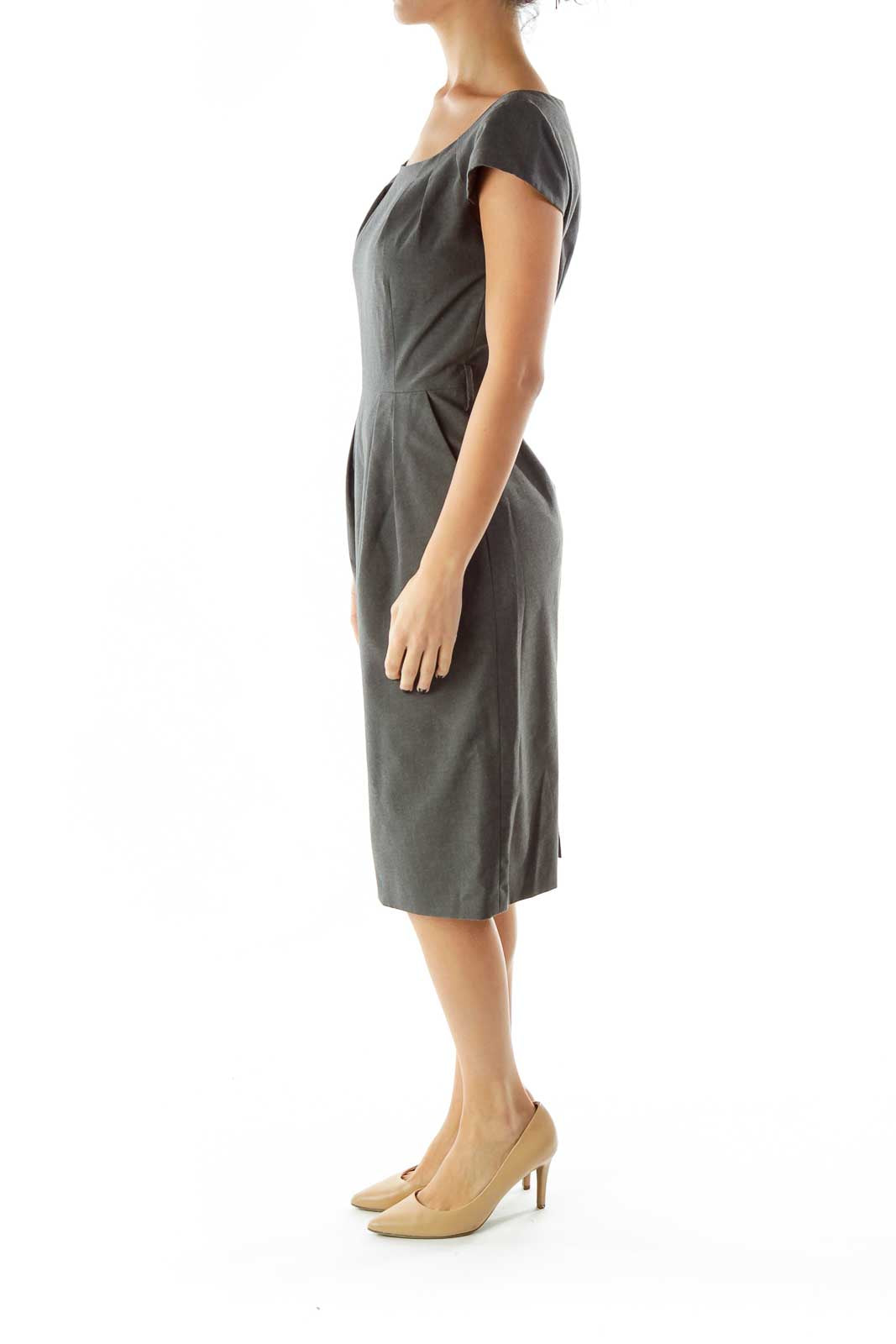 Gray Round Neck Pencil Work Dress