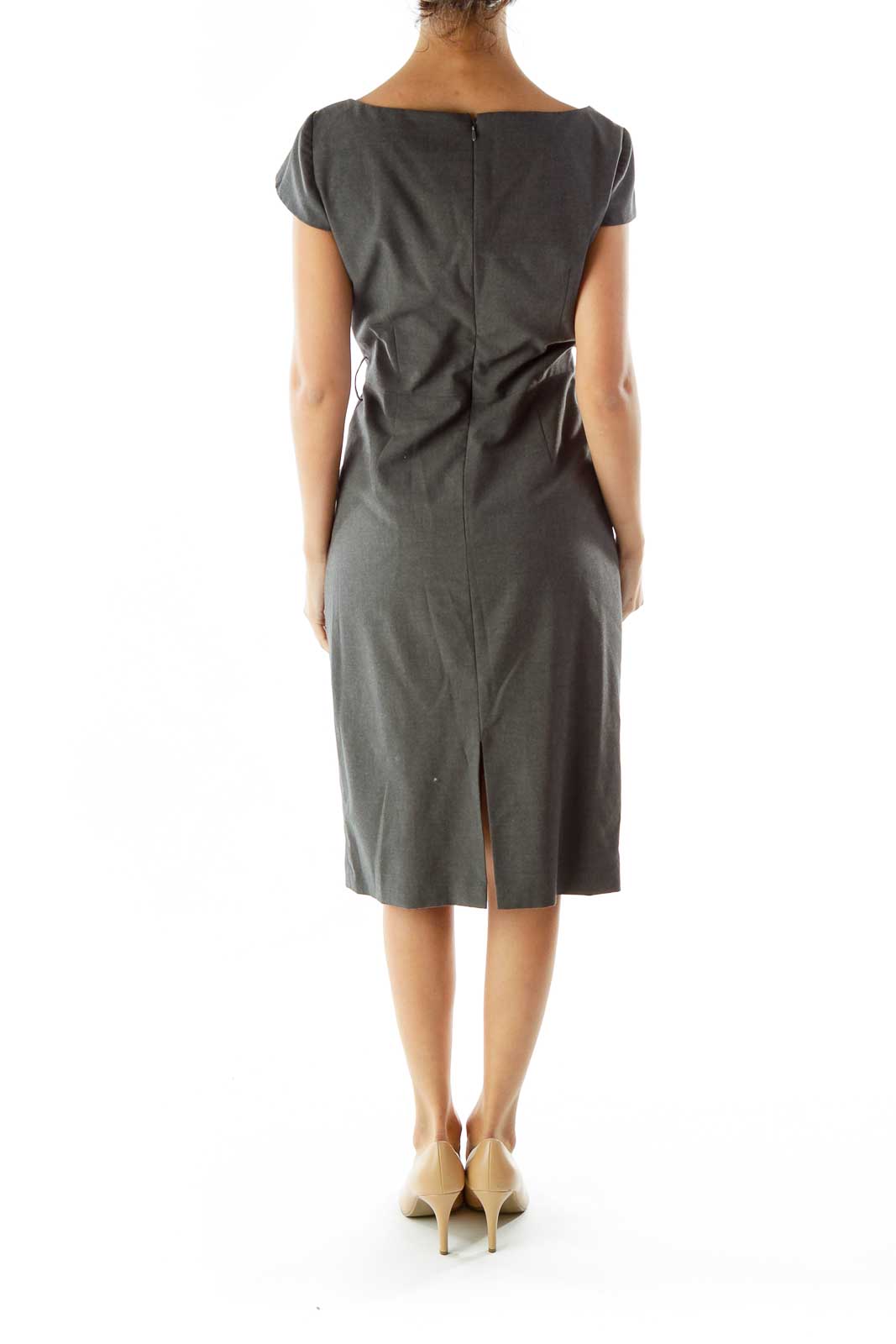 Gray Round Neck Pencil Work Dress