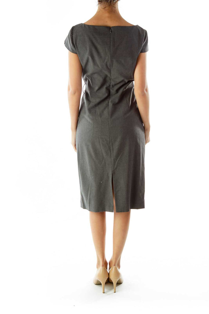 Gray Round Neck Pencil Work Dress