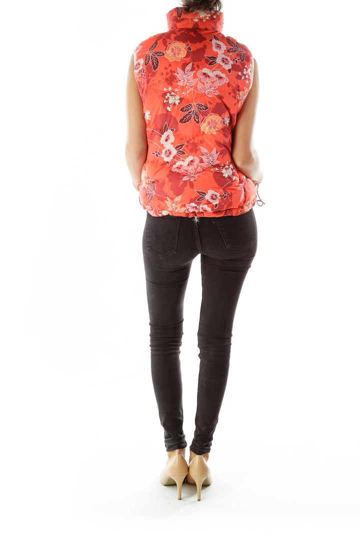 Red Floral Print Padded Vest