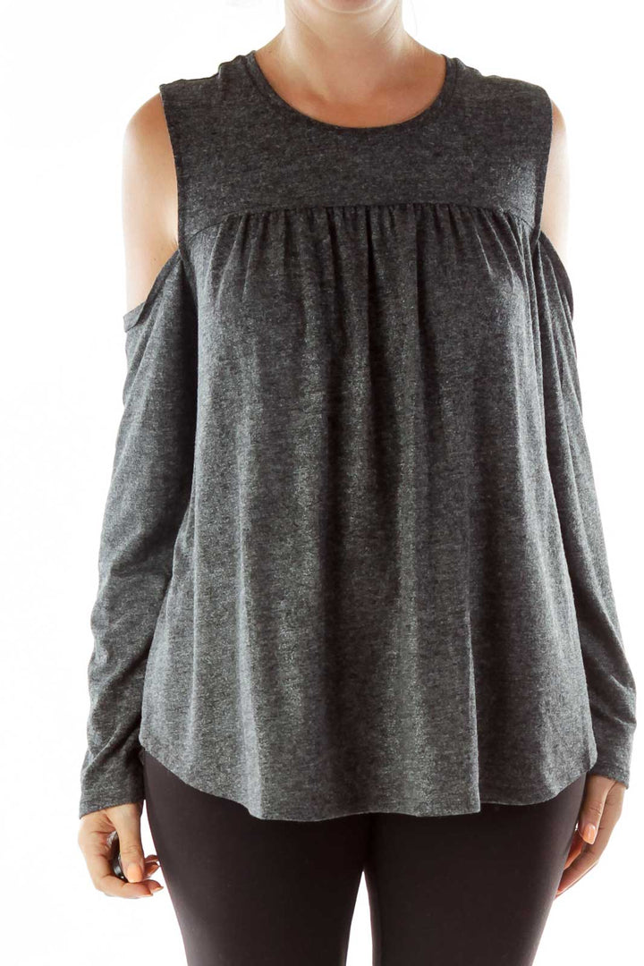 Gray Shimmery Off-the-Shoulder Blouse